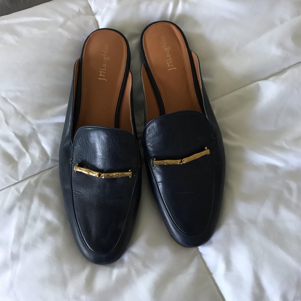 J. McLaughlin Navy Blue Leather Slides